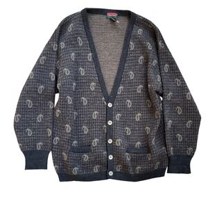 Vintage Robert Banks Merino Wool‎ Paisley Cardigan Sweater Grandpa Knit, Size XL